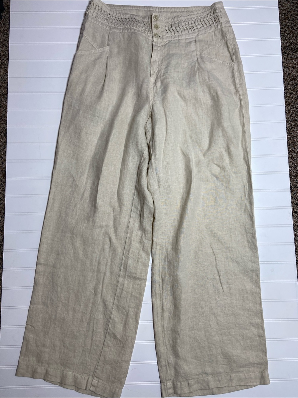 Wrap London Wide-Leg 100% Linen Pants Size‎ 10 Oatmeal Pockets Quiet Luxury NWT